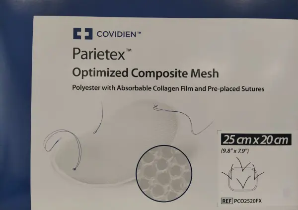 Имплантаты для внутреннего протезирования Parietex Optimized Composite Mesh (сетка комб. 25X20 см с нитью)