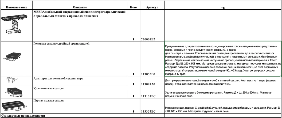 Стол операционный мобильный MEERA с принадлежностями для спинальной хирургии и деками для позиционирования, MAQUET GmbH